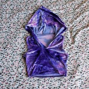 Purple fuzzy hooded croptop